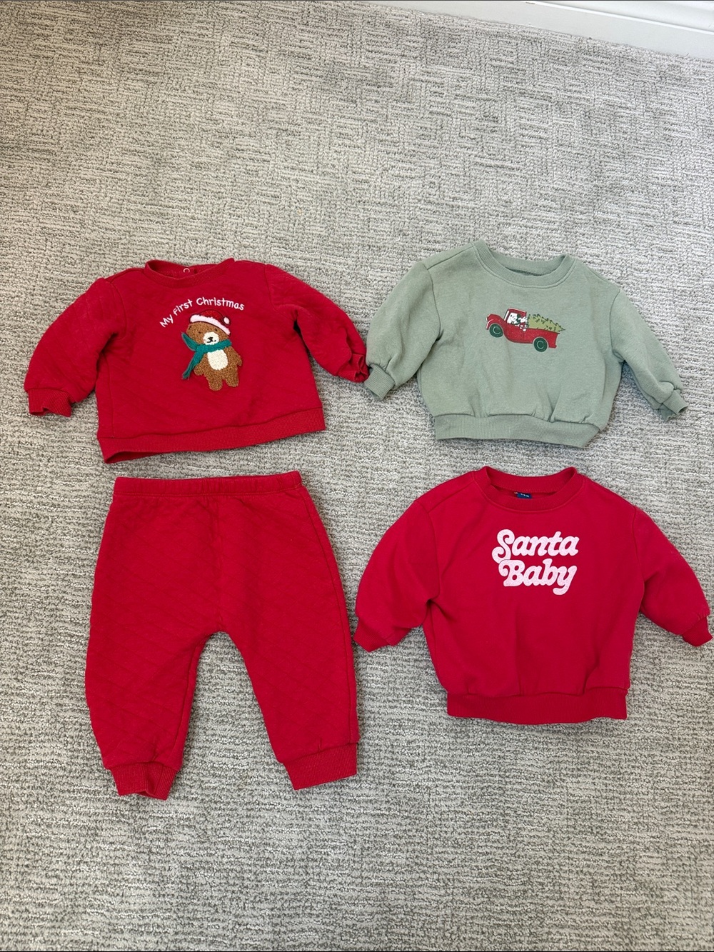 3-6 M Holiday Baby Sweatshirt Bundle - Red & Sage Christmas Set